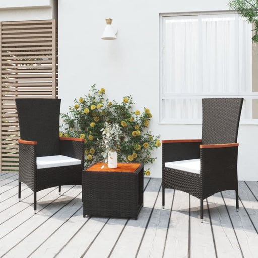 3 Piece Garden Lounge Set Black Poly Rattan&solid Wood