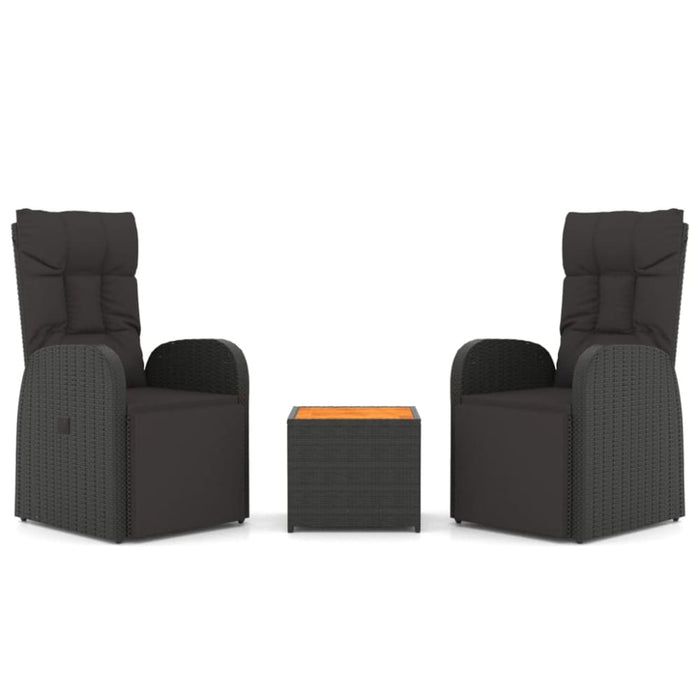 3 Piece Garden Lounge Set Black Poly Rattan&solid Wood