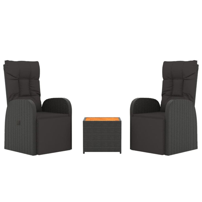 3 Piece Garden Lounge Set Black Poly Rattan&solid Wood