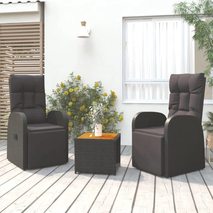 3 Piece Garden Lounge Set Black Poly Rattan&solid Wood