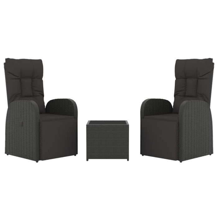 3 Piece Garden Lounge Set Black Poly Rattan&steel Topillb