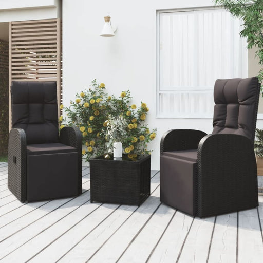 3 Piece Garden Lounge Set Black Poly Rattan&steel Topillb