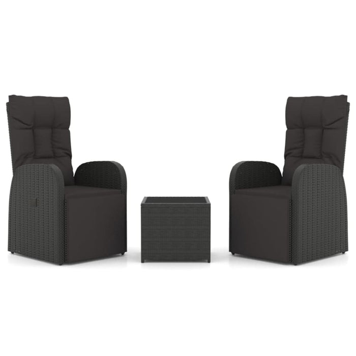 3 Piece Garden Lounge Set Black Poly Rattan&steel Topillb