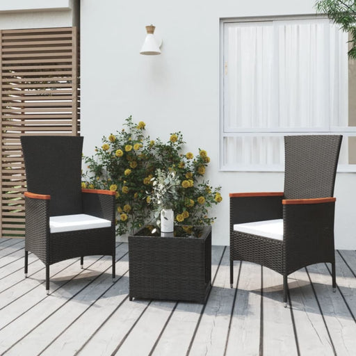 3 Piece Garden Lounge Set Black Poly Rattan&steel Topilpn