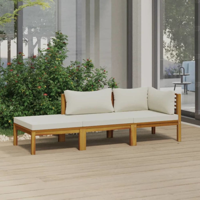 3 Piece Garden Lounge Set With Cream Cushion Solid Acacia