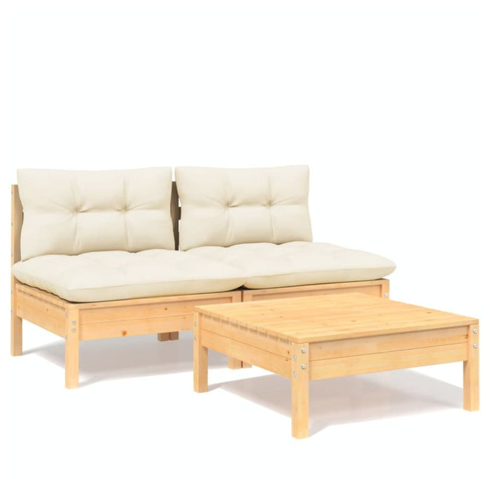 3 Piece Garden Lounge Set With Cream Cushions Pinewood