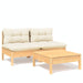 3 Piece Garden Lounge Set With Cream Cushions Pinewood