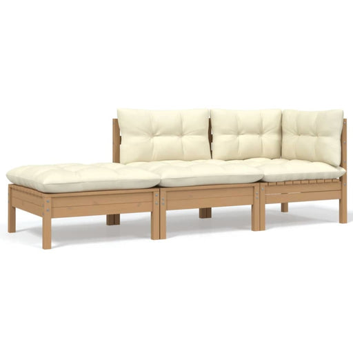 3 Piece Garden Lounge Set With Cream Cushions Solid