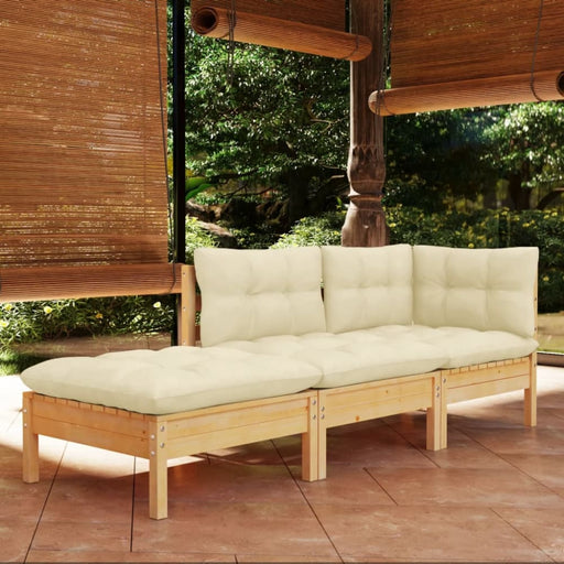 3 Piece Garden Lounge Set With Cream Cushions Solid Wood