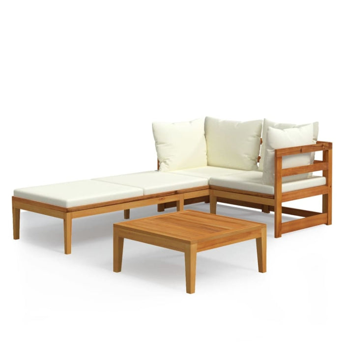 3 Piece Garden Lounge Set With Cream White Cushions Acacia