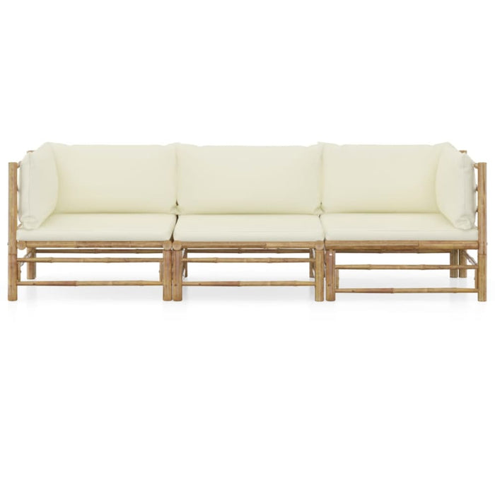 3 Piece Garden Lounge Set With Cream White Cushions Bamboo