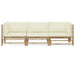 3 Piece Garden Lounge Set With Cream White Cushions Bamboo