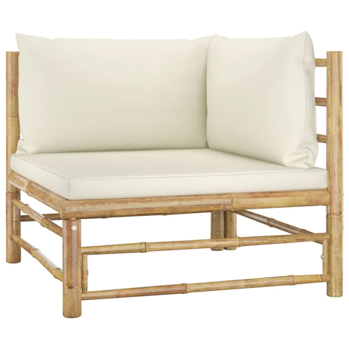 3 Piece Garden Lounge Set With Cream White Cushions Bamboo