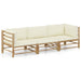 3 Piece Garden Lounge Set With Cream White Cushions Bamboo