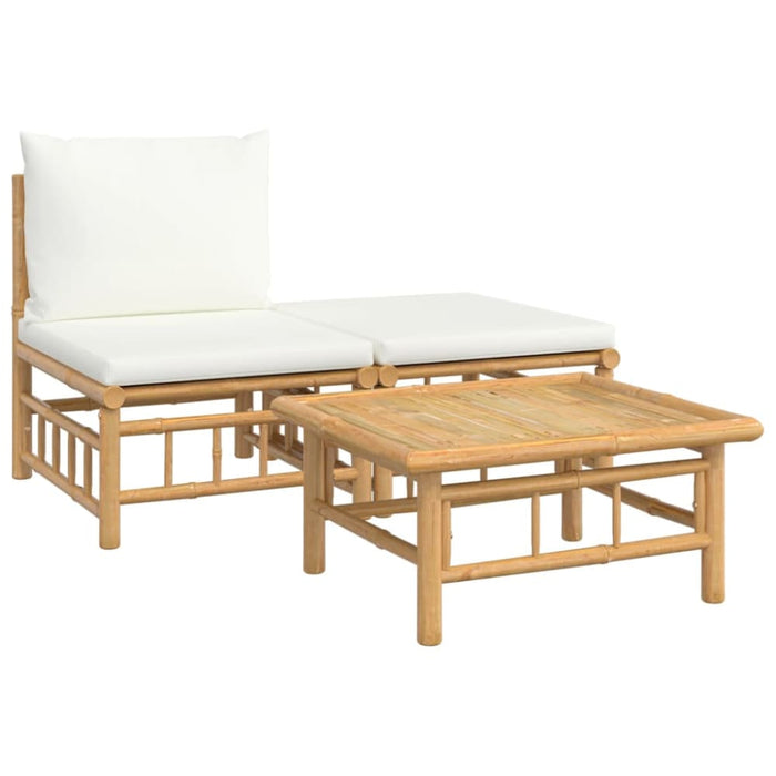 3 Piece Garden Lounge Set With Cream White Cushions Bamboo