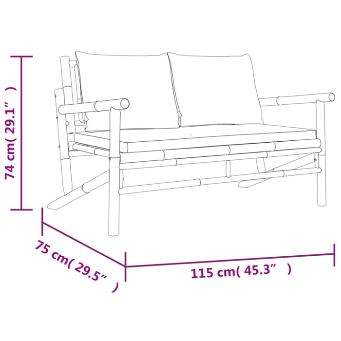 3 Piece Garden Lounge Set With Cream White Cushions Bamboo