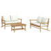 3 Piece Garden Lounge Set With Cream White Cushions Bamboo