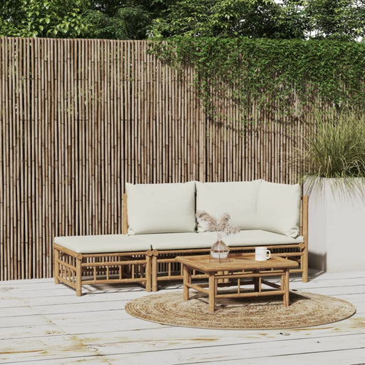 3 Piece Garden Lounge Set With Cream White Cushions Bamboo