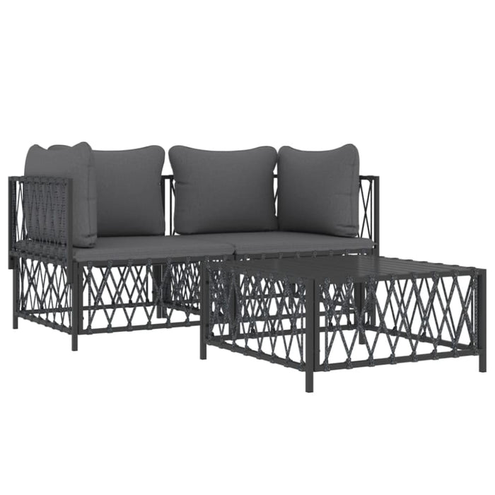 3 Piece Garden Lounge Set With Cushions Anthracite Steel