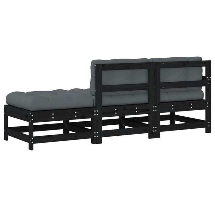 3 Piece Garden Lounge Set With Cushions Black Solid Wood