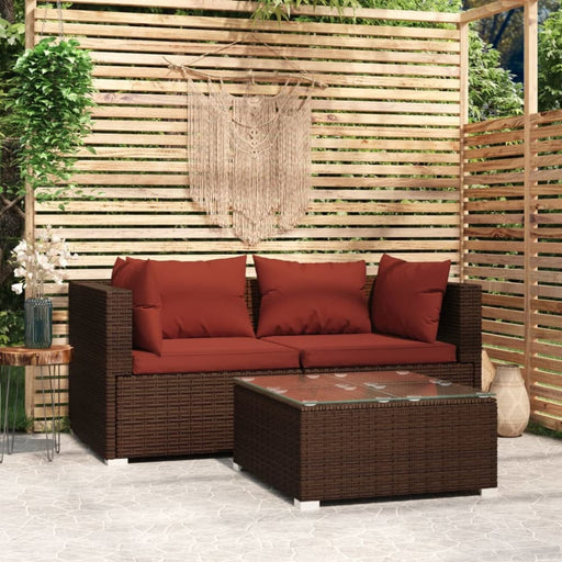 3 Piece Garden Lounge Set With Cushions Brown Poly Rattan