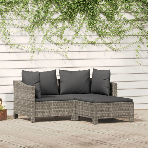 3 Piece Garden Lounge Set With Cushions Grey Poly Rattan