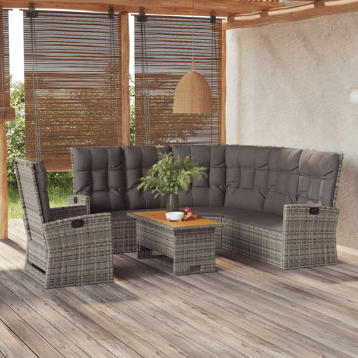 3 Piece Garden Lounge Set With Cushions Grey Poly Rattan