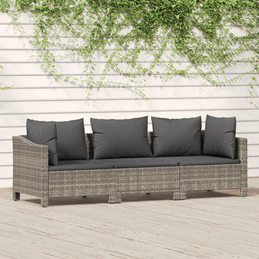 3 Piece Garden Lounge Set With Cushions Grey Poly Rattan