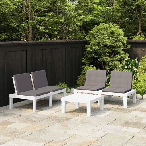 3 Piece Garden Lounge Set With Cushions Plastic White