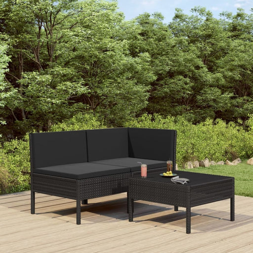 3 Piece Garden Lounge Set With Cushions Poly Rattan Black