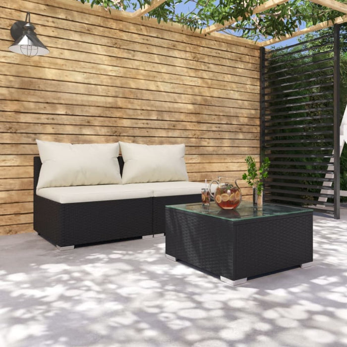 3 Piece Garden Lounge Set With Cushions Poly Rattan Black