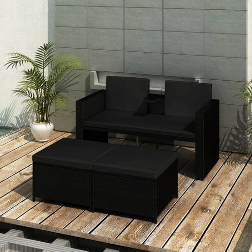 3 Piece Garden Lounge Set With Cushions Poly Rattan Black