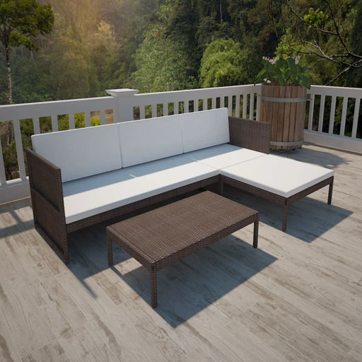 3 Piece Garden Lounge Set With Cushions Poly Rattan Brown