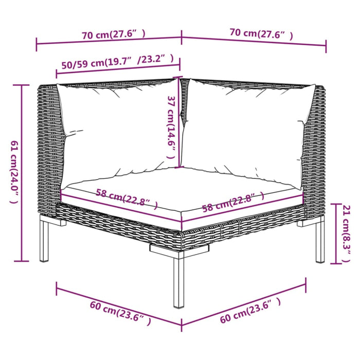 3 Piece Garden Lounge Set With Cushions Poly Rattan Dark