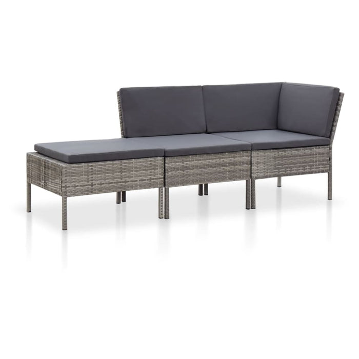 3 Piece Garden Lounge Set With Cushions Poly Rattan Grey