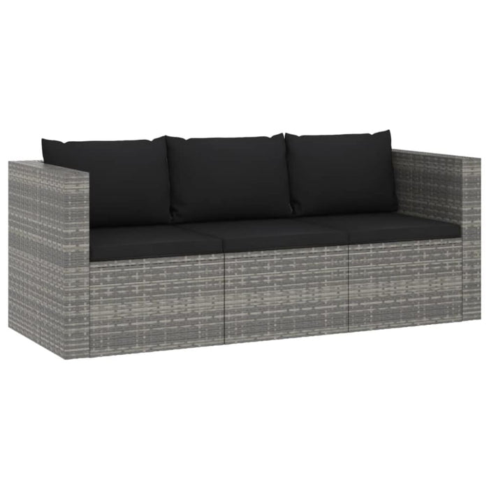 3 Piece Garden Lounge Set With Cushions Poly Rattan Grey