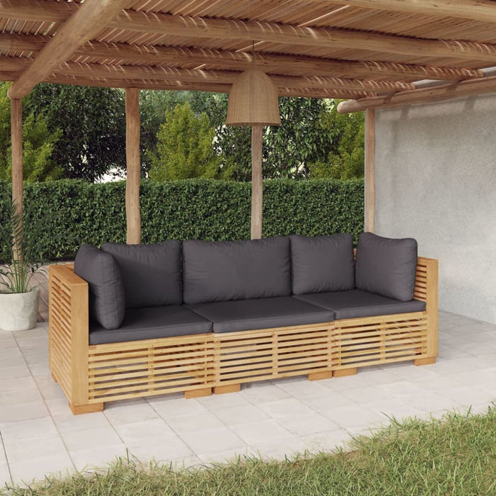 3 Piece Garden Lounge Set With Cushions Solid Wood Teak