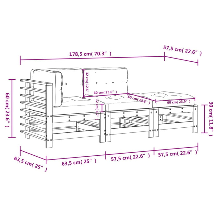 3 Piece Garden Lounge Set With Cushions Solid Wood Tonlbtx