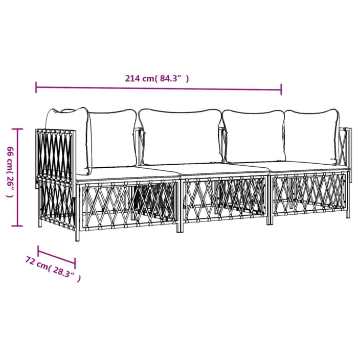 3 Piece Garden Lounge Set With Cushions White Steel Tonlnol