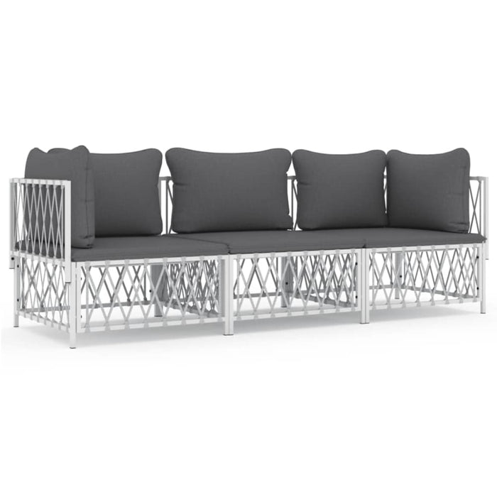 3 Piece Garden Lounge Set With Cushions White Steel Tonlnol