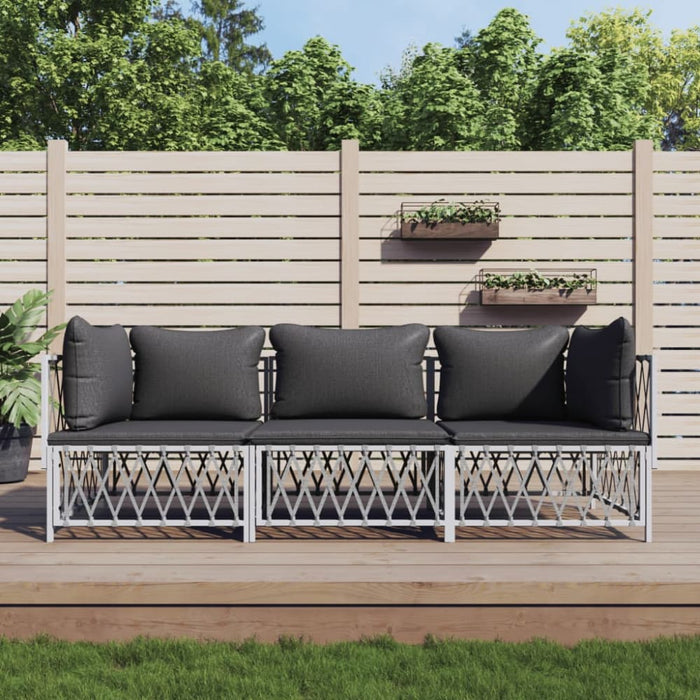 3 Piece Garden Lounge Set With Cushions White Steel Tonlnol