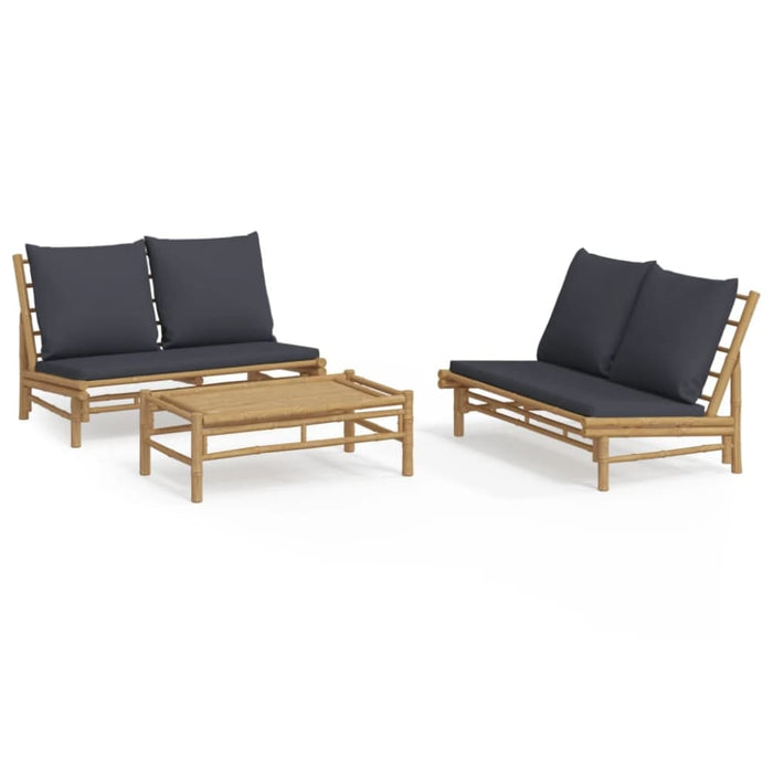 3 Piece Garden Lounge Set With Dark Grey Cushions Bamboo