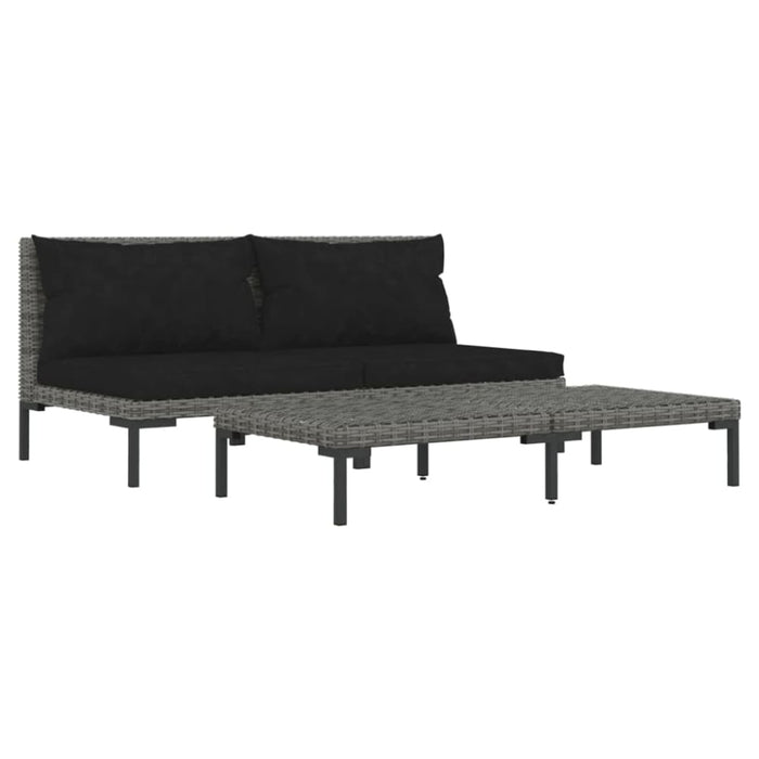 3 Piece Garden Lounge Set Dark Grey Half Round Poly Rattan