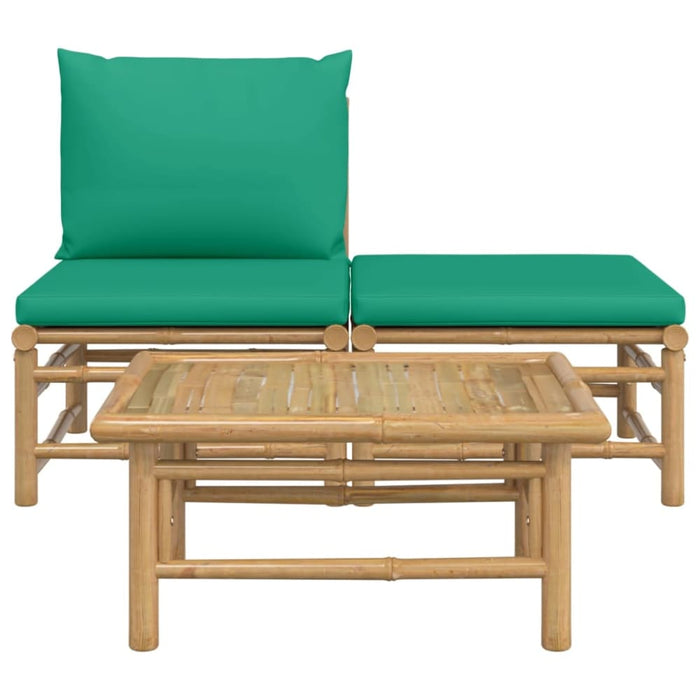 3 Piece Garden Lounge Set With Green Cushions Bamboo Tlxxkb