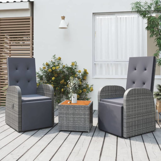 3 Piece Garden Lounge Set Grey Poly Rattan&solid Wood