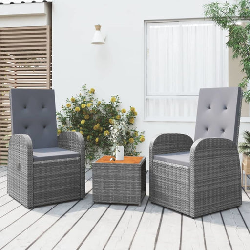 3 Piece Garden Lounge Set Grey Poly Rattan&solid Wood