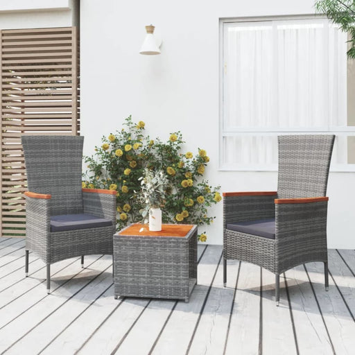 3 Piece Garden Lounge Set Grey Poly Rattan&solid Wood