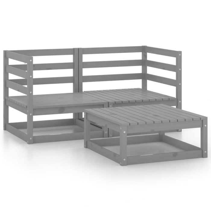 3 Piece Garden Lounge Set Grey Solid Pinewood Tbipxpo