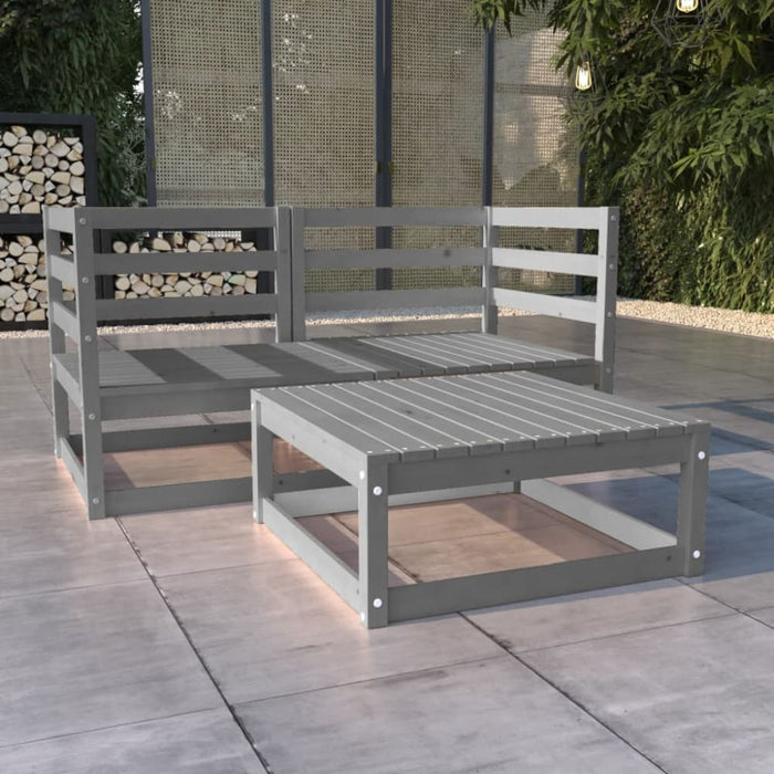 3 Piece Garden Lounge Set Grey Solid Pinewood Tbipxpo