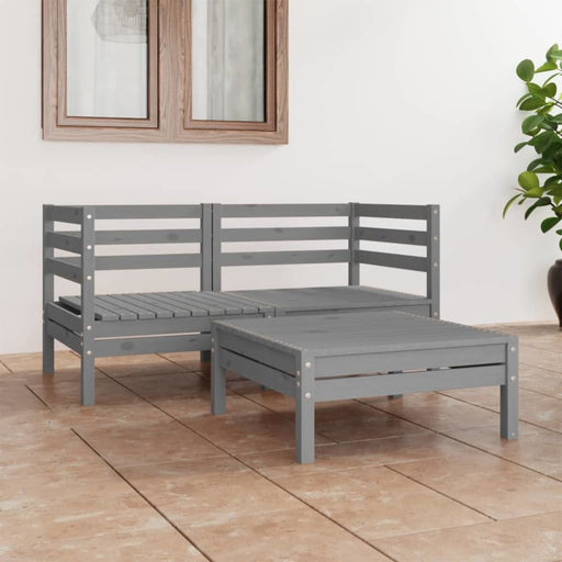 3 Piece Garden Lounge Set Grey Solid Pinewood Tbnxtka